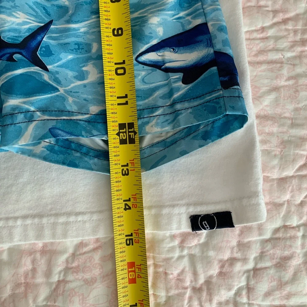 Gymboree 3 PC Swimsuit Set Baby Boys Size 18-24M Blue Trunks Shirt Hat Shark